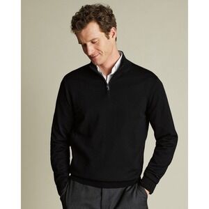 Charles Tyrwhitt Pure Merino Wool Quarter Zip Sweater Black 3XL NWT
